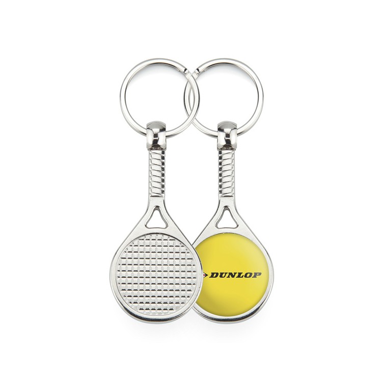 Porte clé publicitaire personnalisé métal raquette de tennis jaune