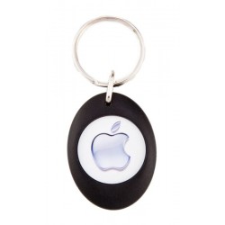 Porte clé publicitaire plastique noir logo apple oval double faces verso