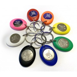 Porte clés publicitaire en plastique de toutes les couleurs ovale avec un jeton de caddie en cercle