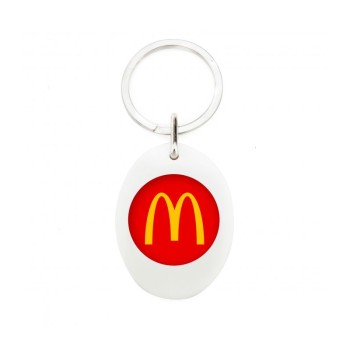 Porte clé publicitaire plastique blanc logo MacDonald's ovale double face verso